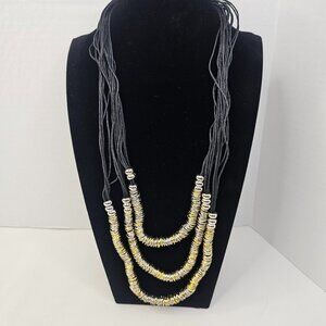 Multi Strand Necklace Gold Silver Tone Ring Charms Statement Layered